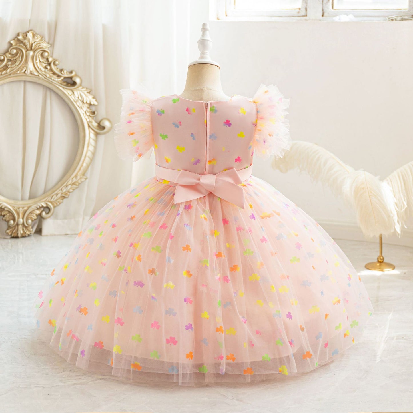 Tea Length Puffy Princess Dress with Bowknot for Girls | Cute Mesh Formal Party Dress