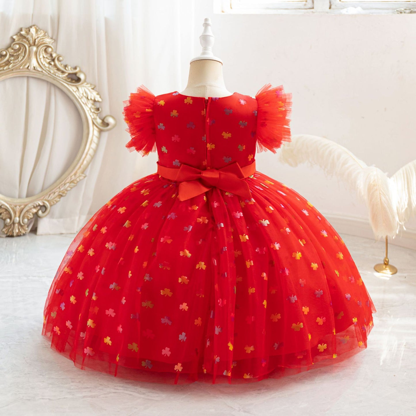 Tea Length Puffy Princess Dress with Bowknot for Girls | Cute Mesh Formal Party Dress