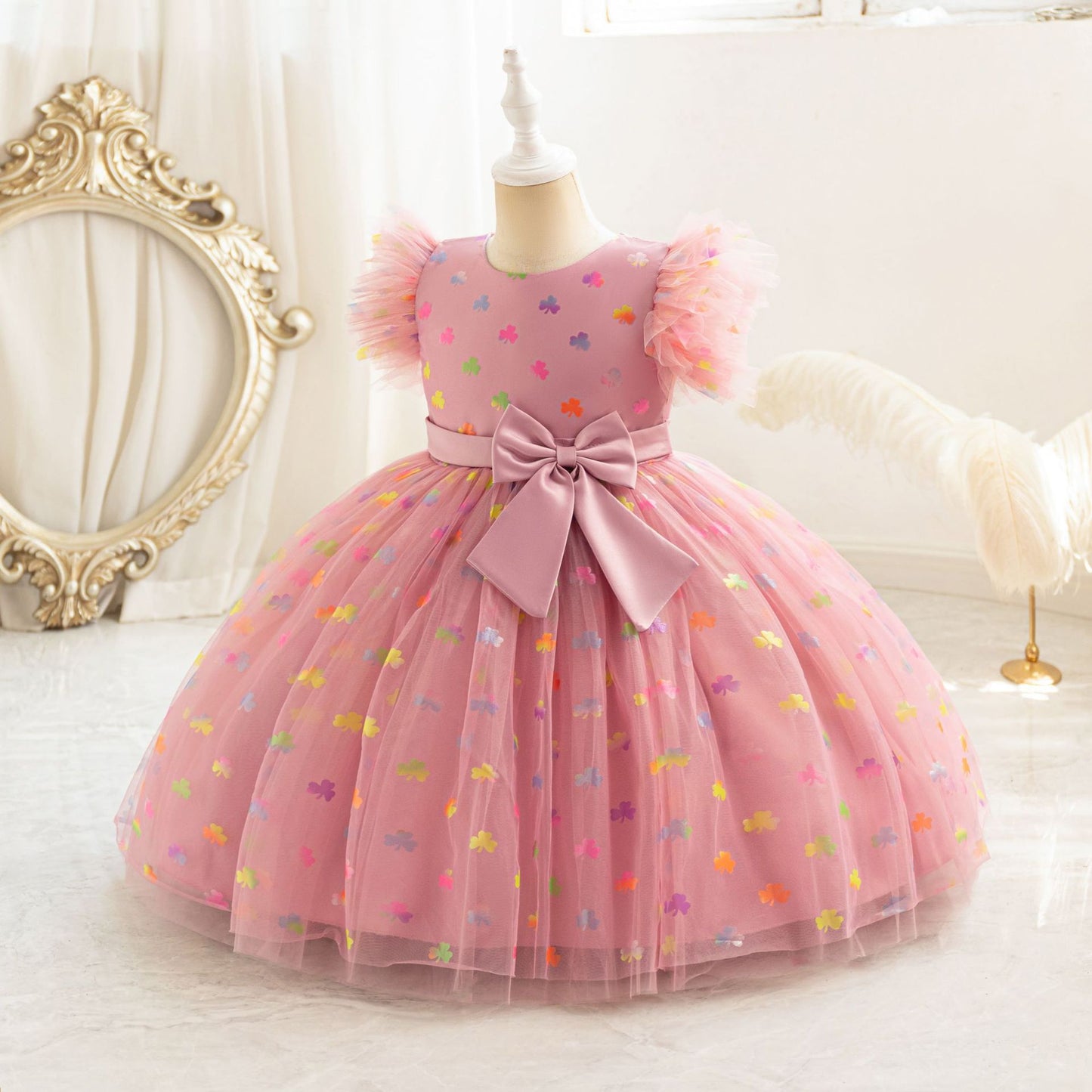 Tea Length Puffy Princess Dress with Bowknot for Girls | Cute Mesh Formal Party Dress