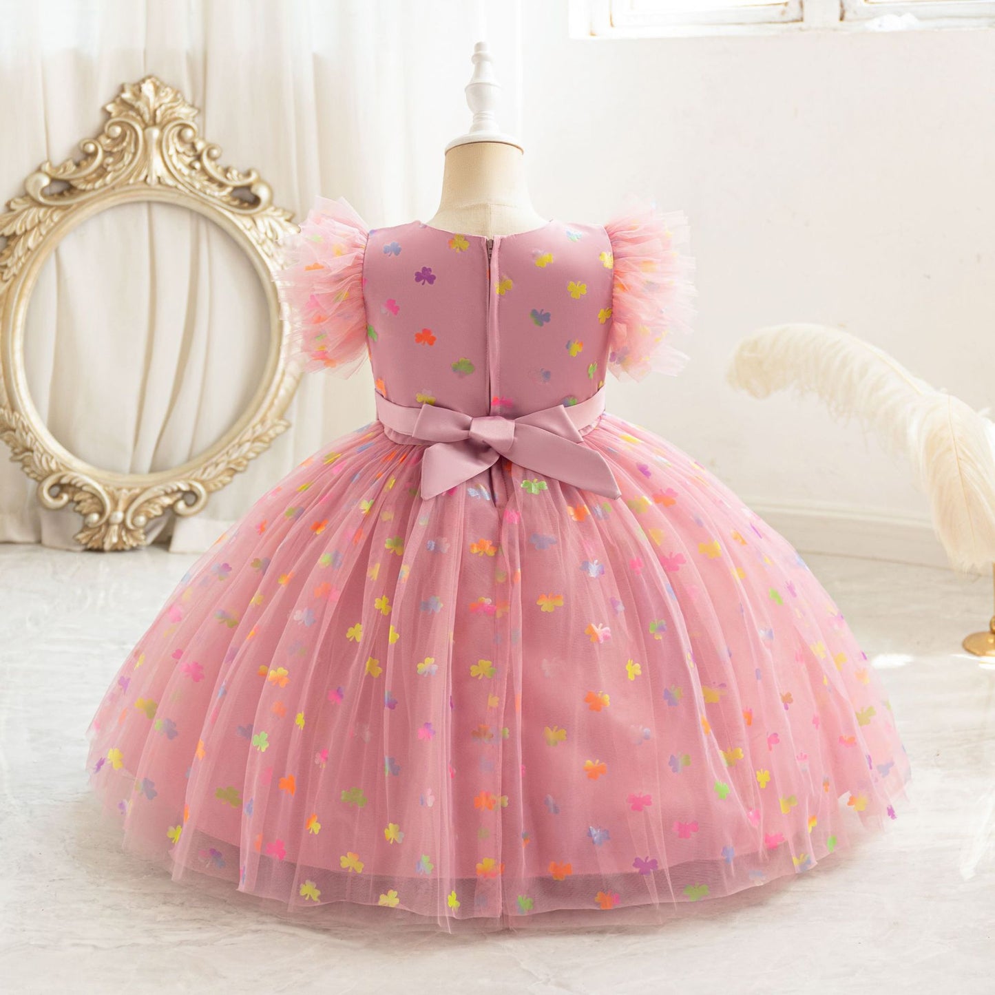 Tea Length Puffy Princess Dress with Bowknot for Girls | Cute Mesh Formal Party Dress
