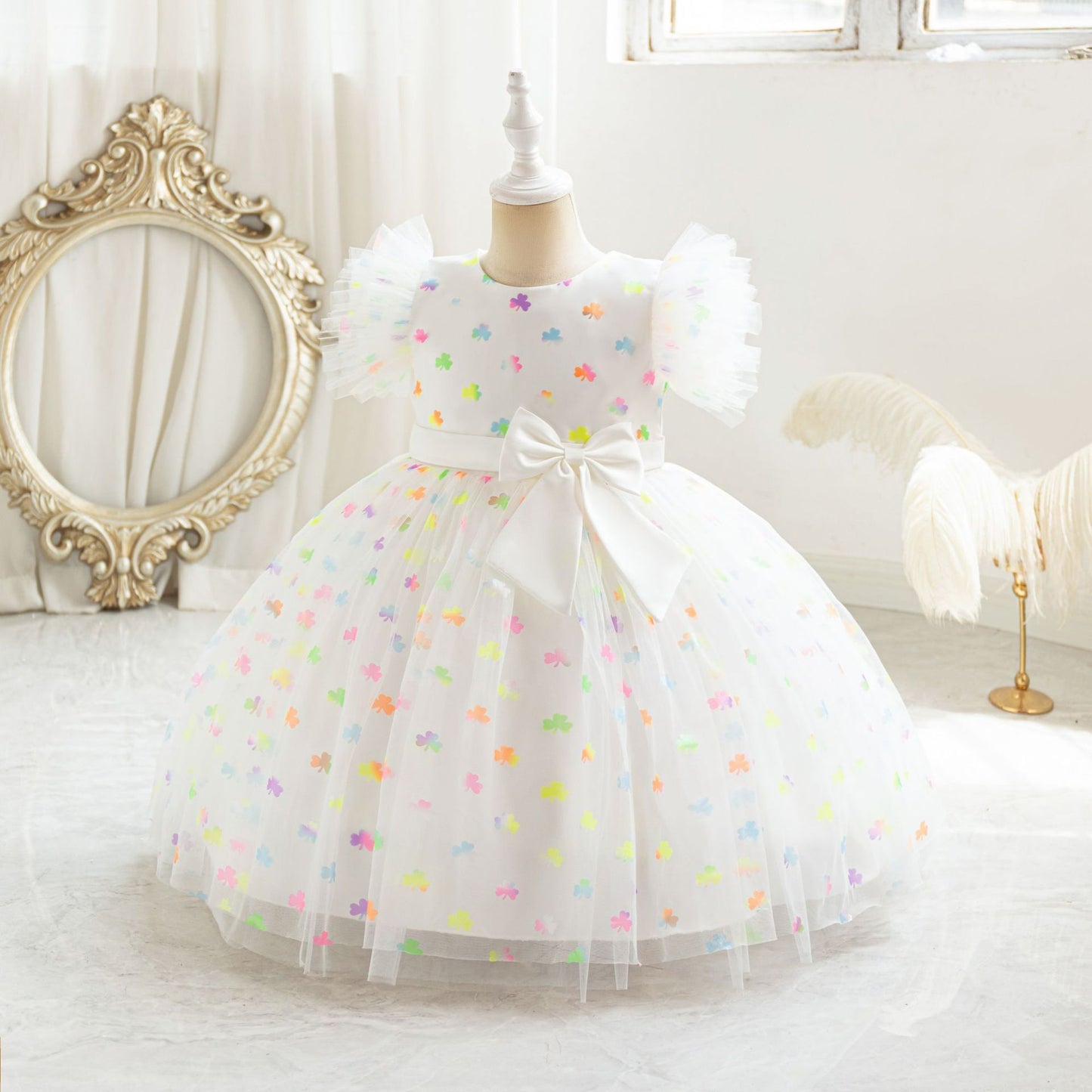 Tea Length Puffy Princess Dress with Bowknot for Girls | Cute Mesh Formal Party Dress