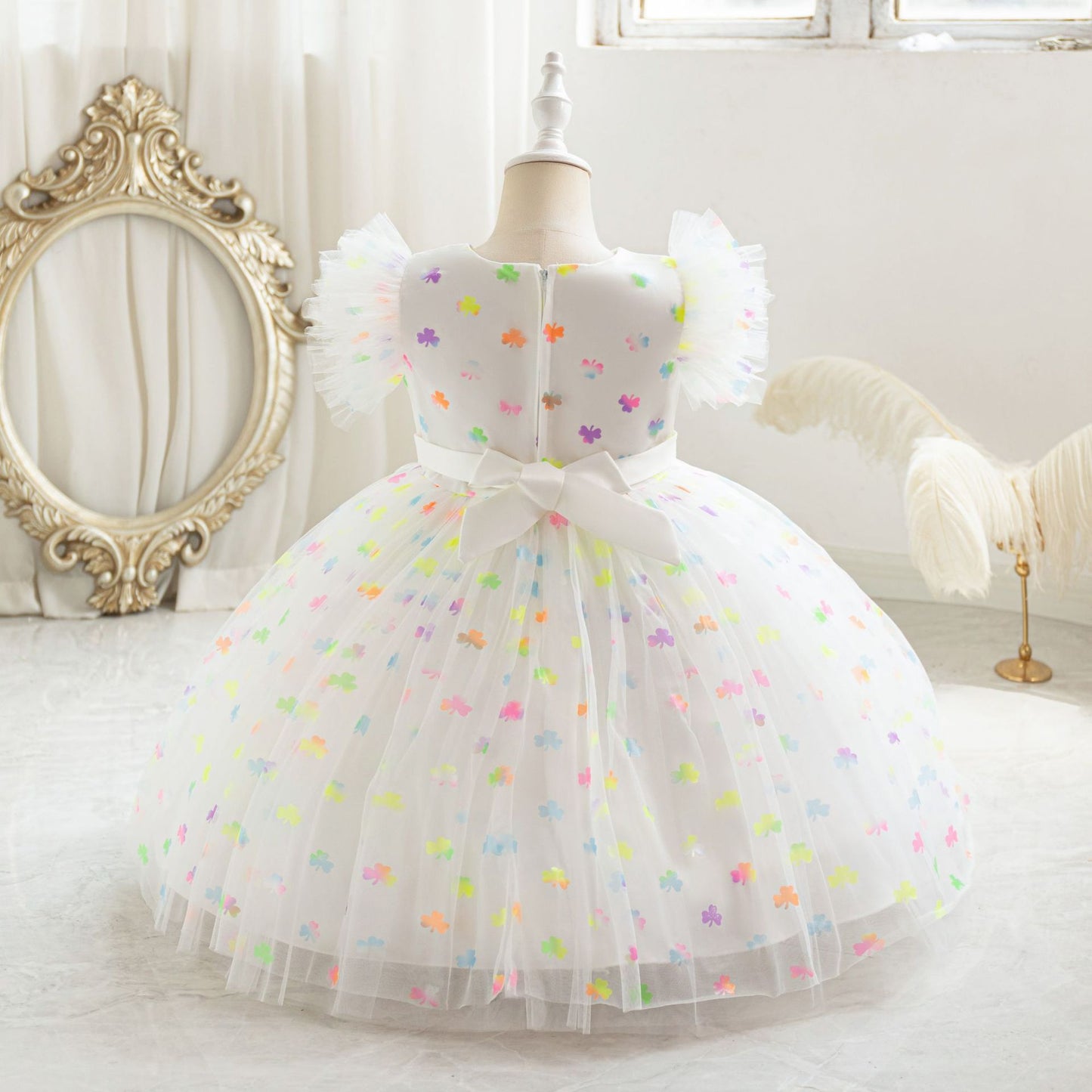 Tea Length Puffy Princess Dress with Bowknot for Girls | Cute Mesh Formal Party Dress