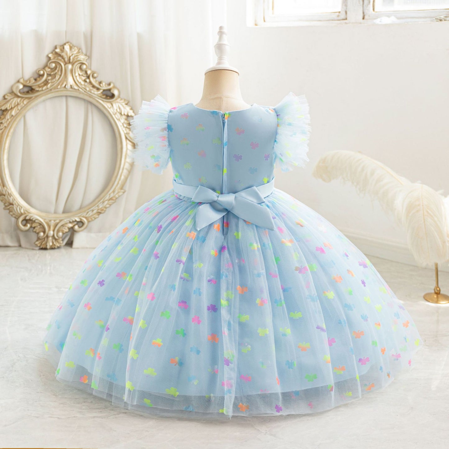 Tea Length Puffy Princess Dress with Bowknot for Girls | Cute Mesh Formal Party Dress