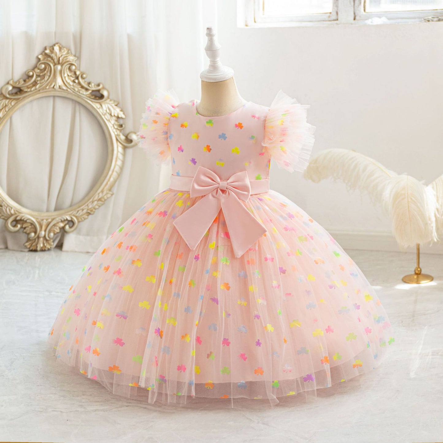 Tea Length Puffy Princess Dress with Bowknot for Girls | Cute Mesh Formal Party Dress
