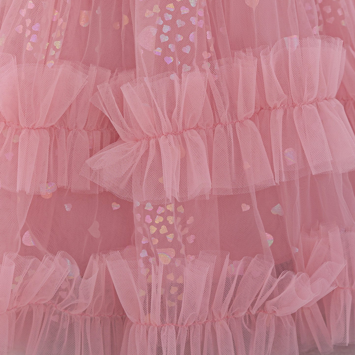 Tea Length Puffy Tulle Dress for Girls, Bow & Sequin Flower Girl Outfit