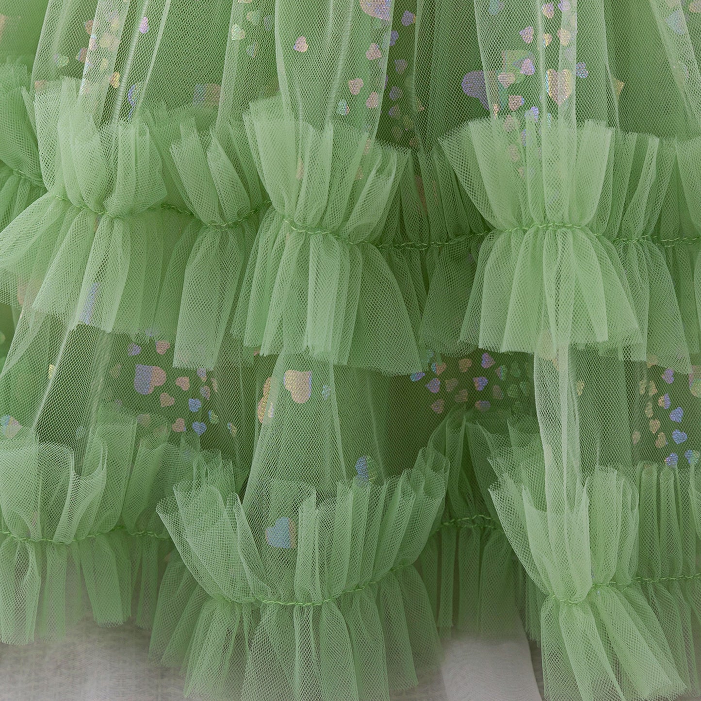 Tea Length Puffy Tulle Dress for Girls, Bow & Sequin Flower Girl Outfit