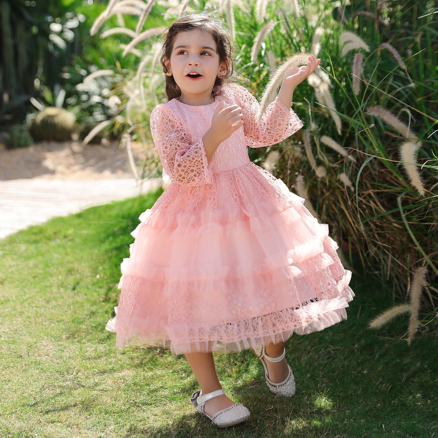 Cute Puffy Tulle Princess Dress for Girls – Tea-Length Ball Gown for Parties & Weddings