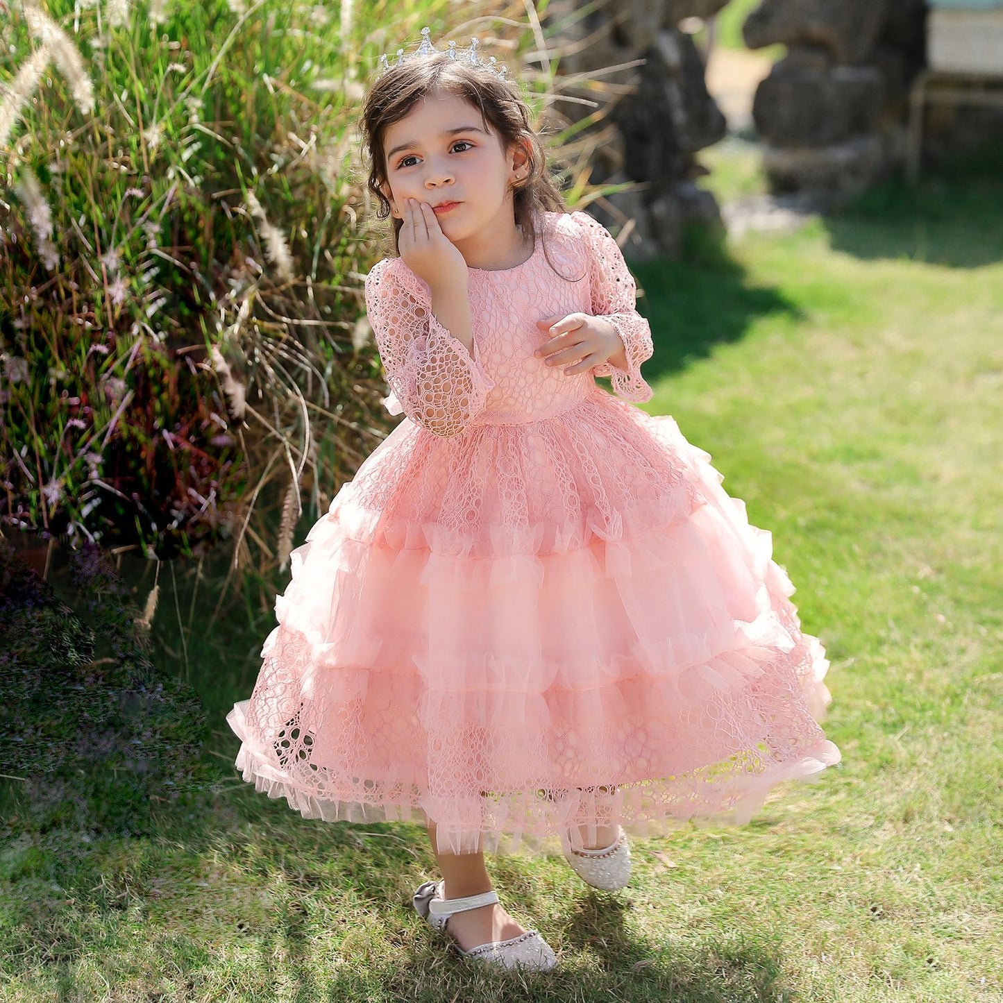 Cute Puffy Tulle Princess Dress for Girls – Tea-Length Ball Gown for Parties & Weddings