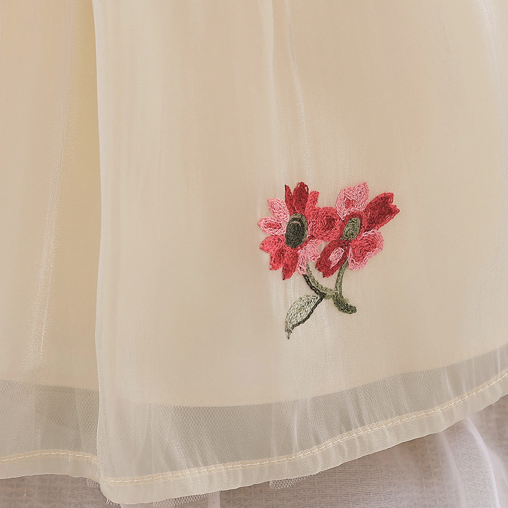 Cute Satin Tulle Embroidered Flower Girl Baby Dress - Tea Length Party Gown 9-24M
