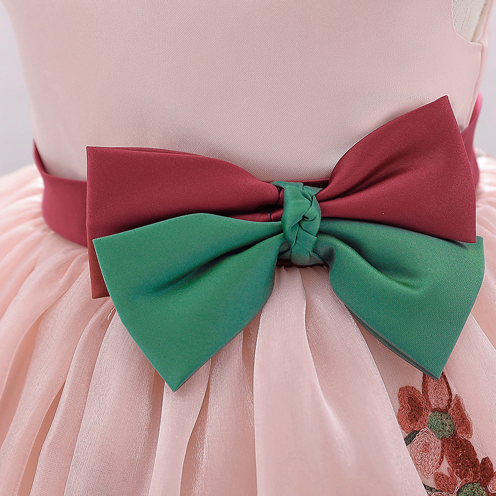 Cute Satin Tulle Embroidered Flower Girl Baby Dress - Tea Length Party Gown 9-24M