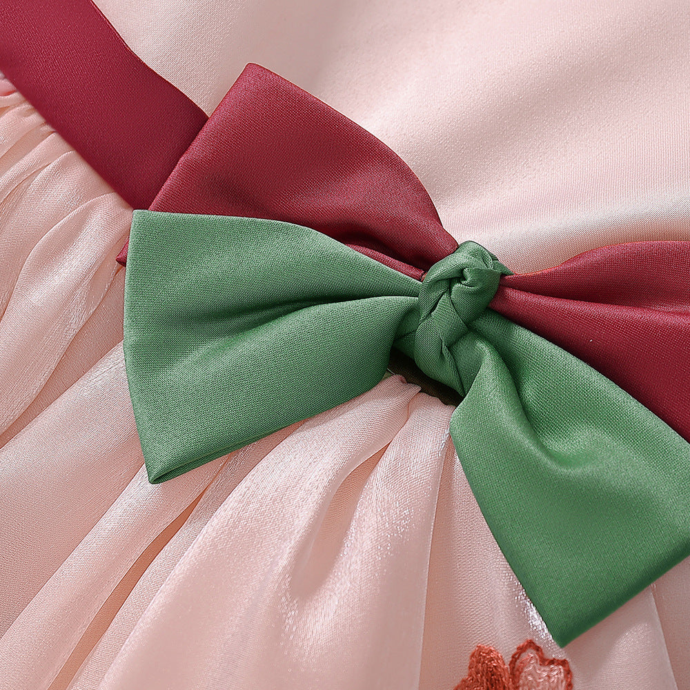 Cute Satin Tulle Embroidered Flower Girl Baby Dress - Tea Length Party Gown 9-24M