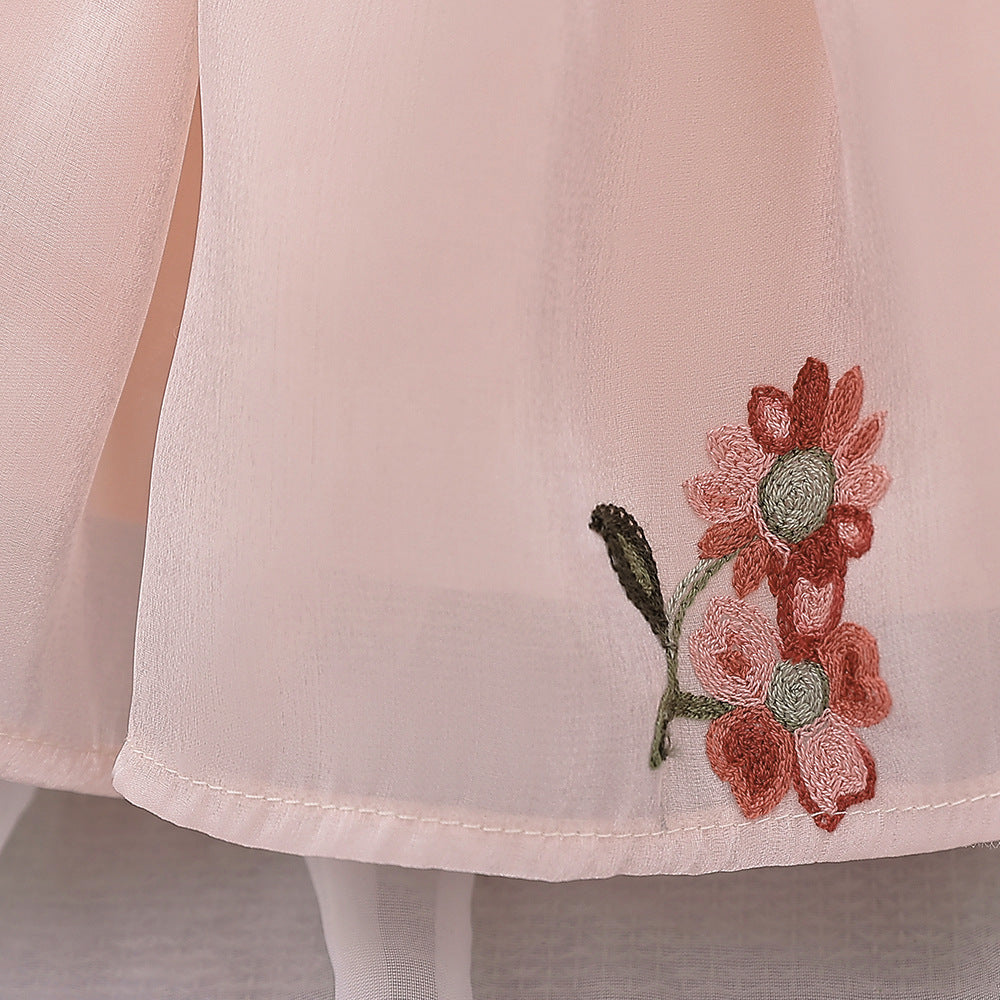 Cute Satin Tulle Embroidered Flower Girl Baby Dress - Tea Length Party Gown 9-24M