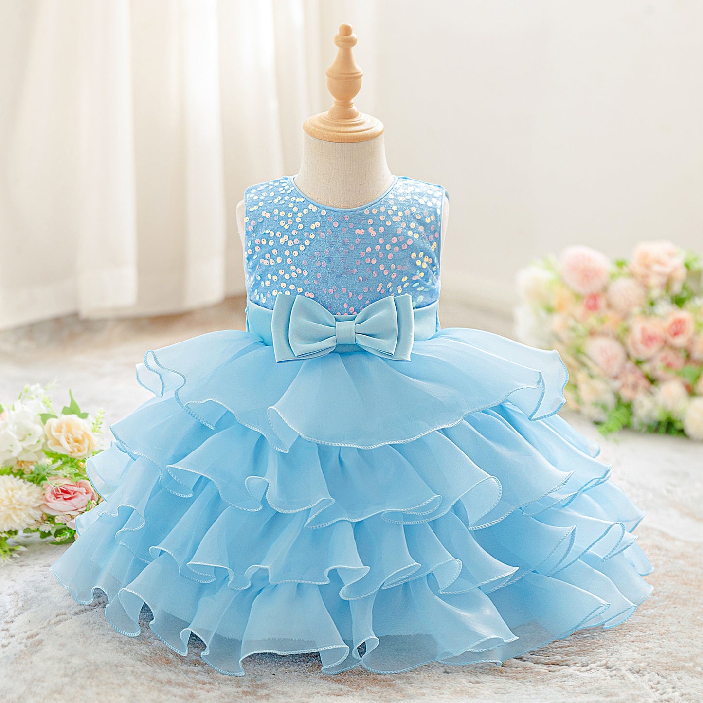 Sequin Tea Length Princess Dress for Girls – Birthday, Wedding & Party Gown