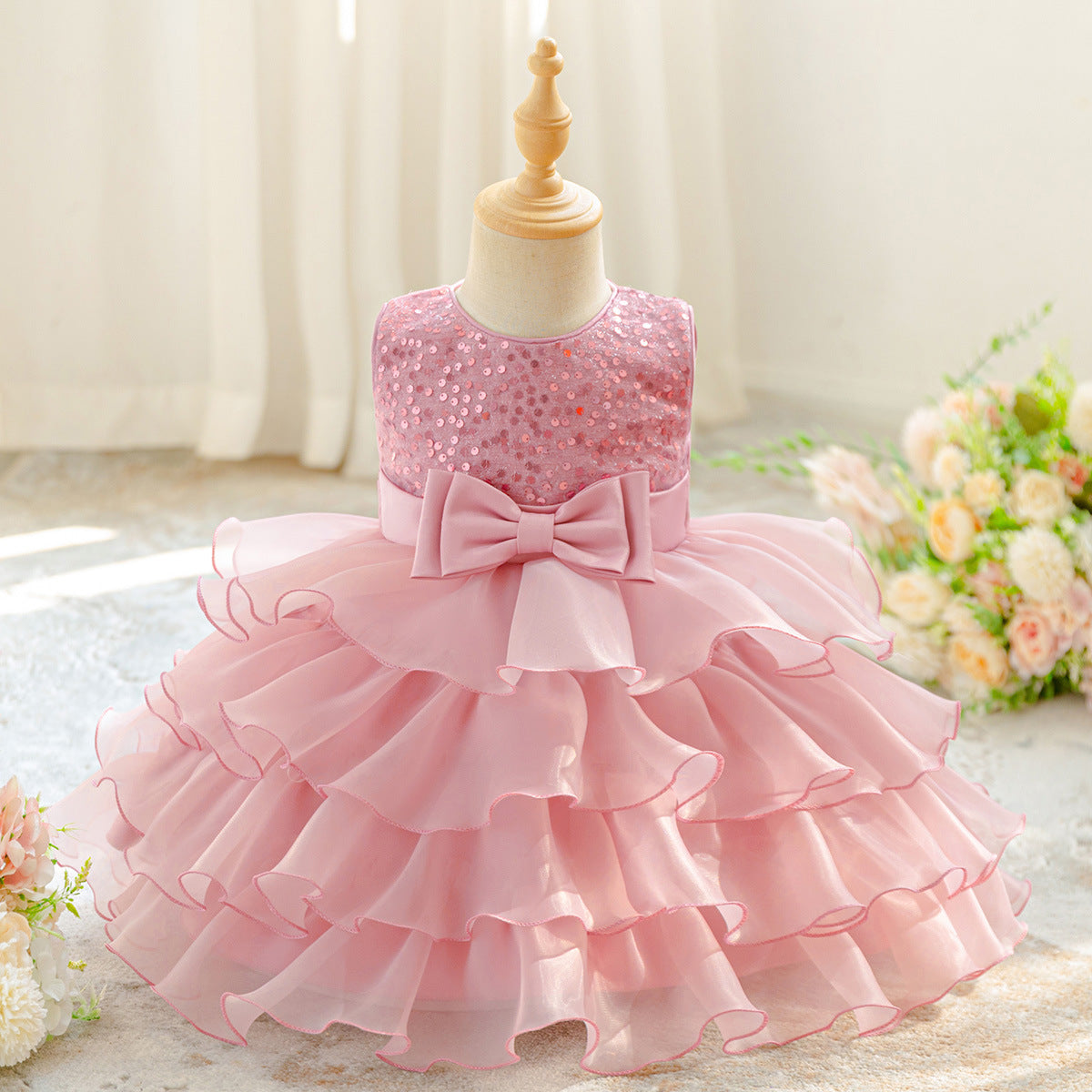 Sequin Tea Length Princess Dress for Girls – Birthday, Wedding & Party Gown