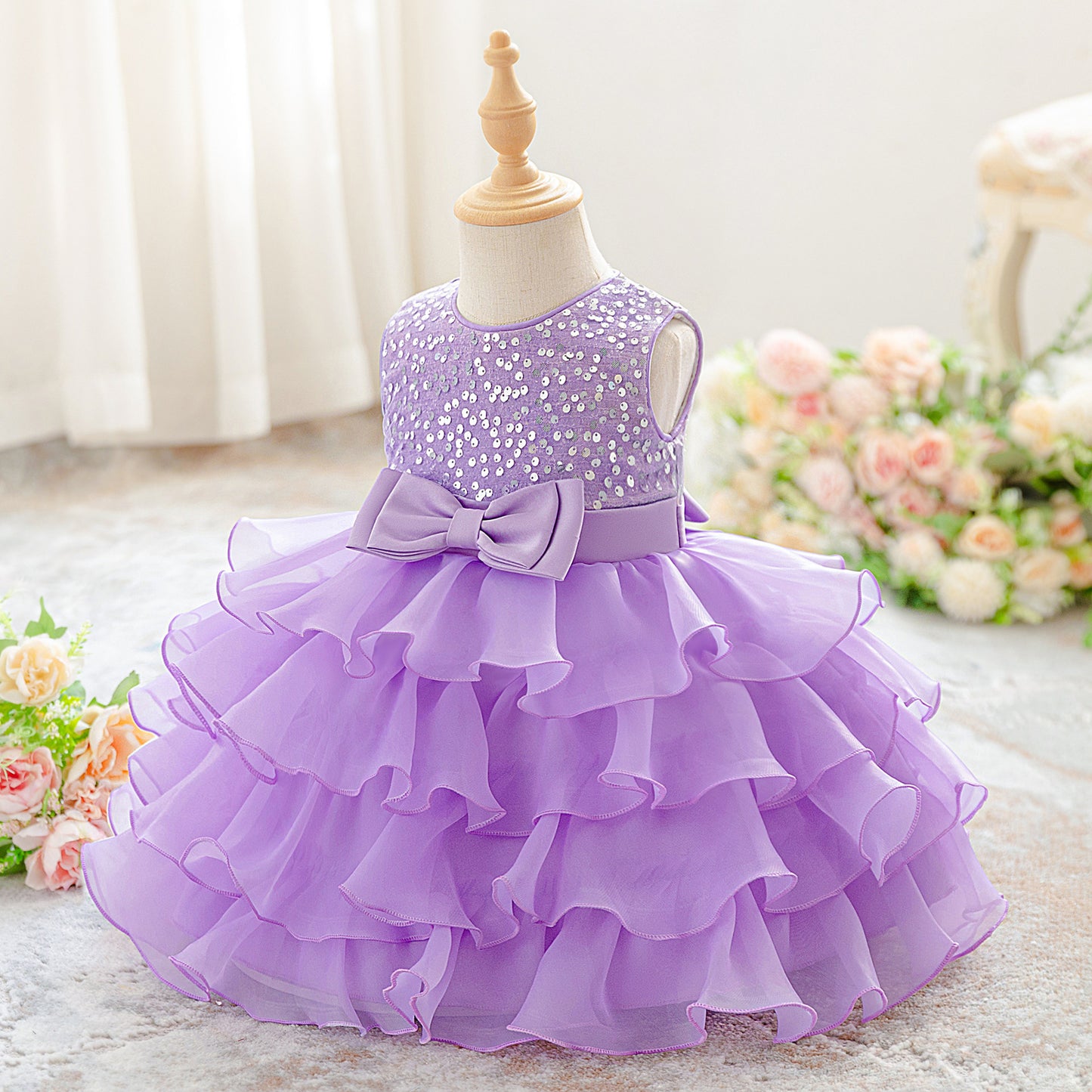 Sequin Tea Length Princess Dress for Girls – Birthday, Wedding & Party Gown