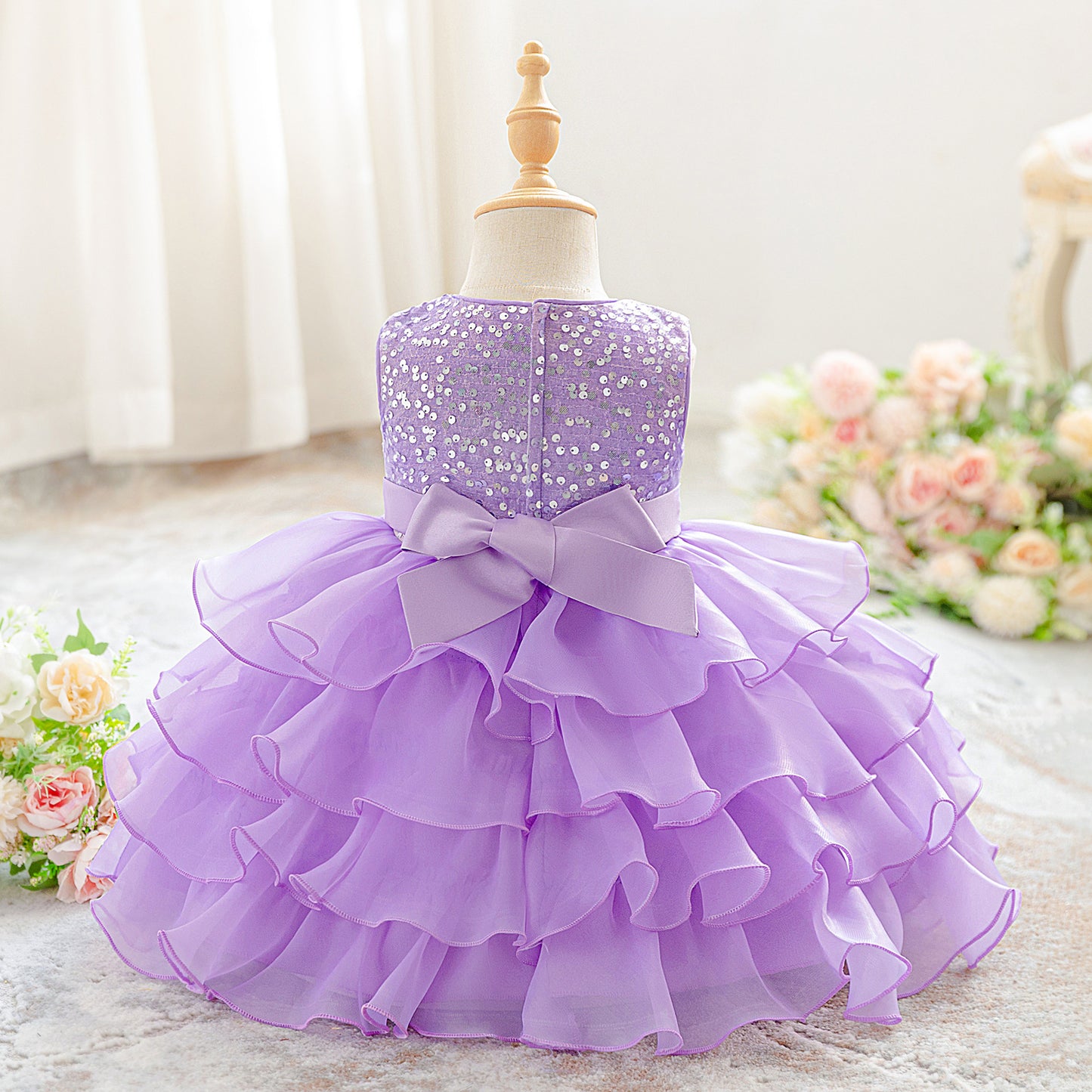 Sequin Tea Length Princess Dress for Girls – Birthday, Wedding & Party Gown