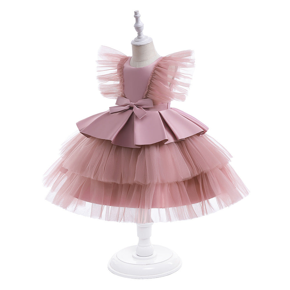 Cute Tiered Tulle A-Line Dress for Girls | Tea Length Flower Girl Party Gown