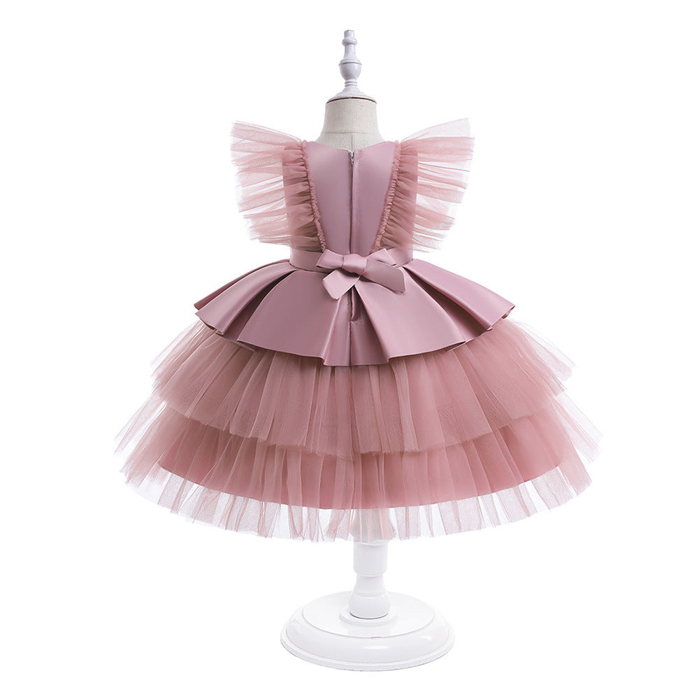 Cute Tiered Tulle A-Line Dress for Girls | Tea Length Flower Girl Party Gown