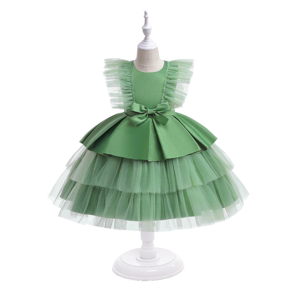 Cute Tiered Tulle A-Line Dress for Girls | Tea Length Flower Girl Party Gown