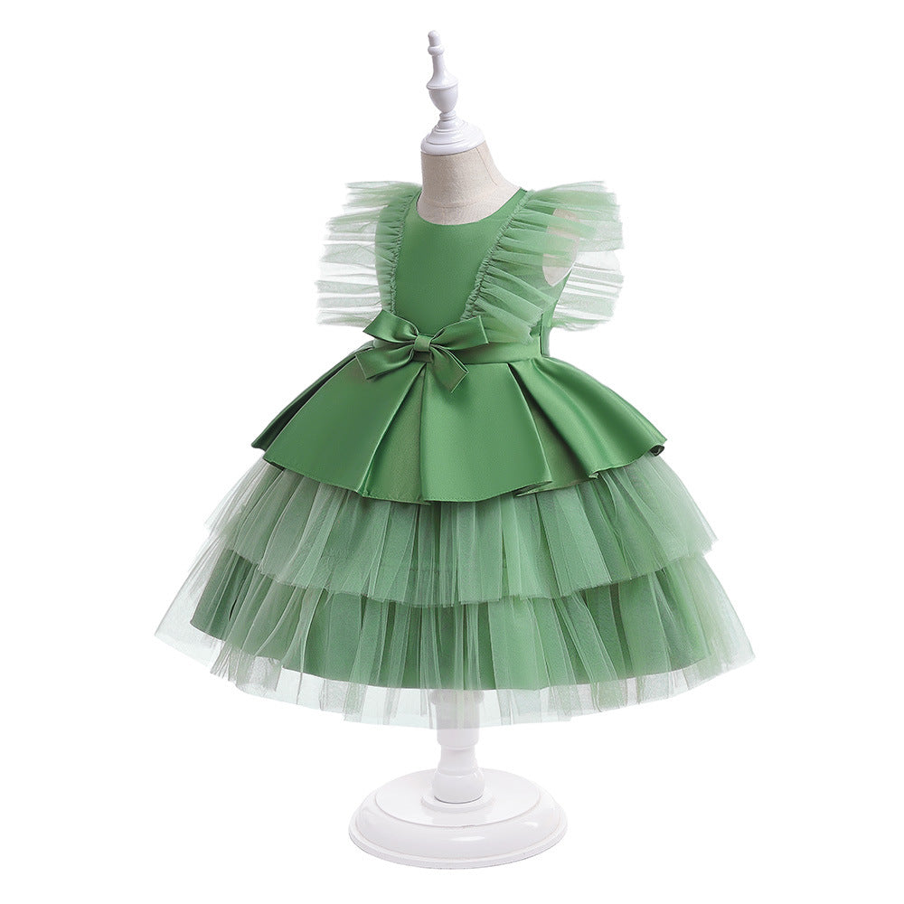 Cute Tiered Tulle A-Line Dress for Girls | Tea Length Flower Girl Party Gown