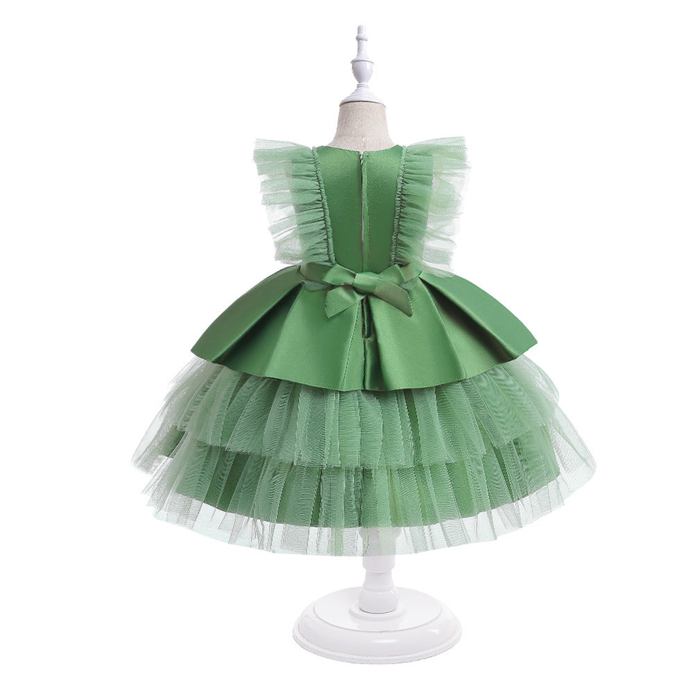 Cute Tiered Tulle A-Line Dress for Girls | Tea Length Flower Girl Party Gown