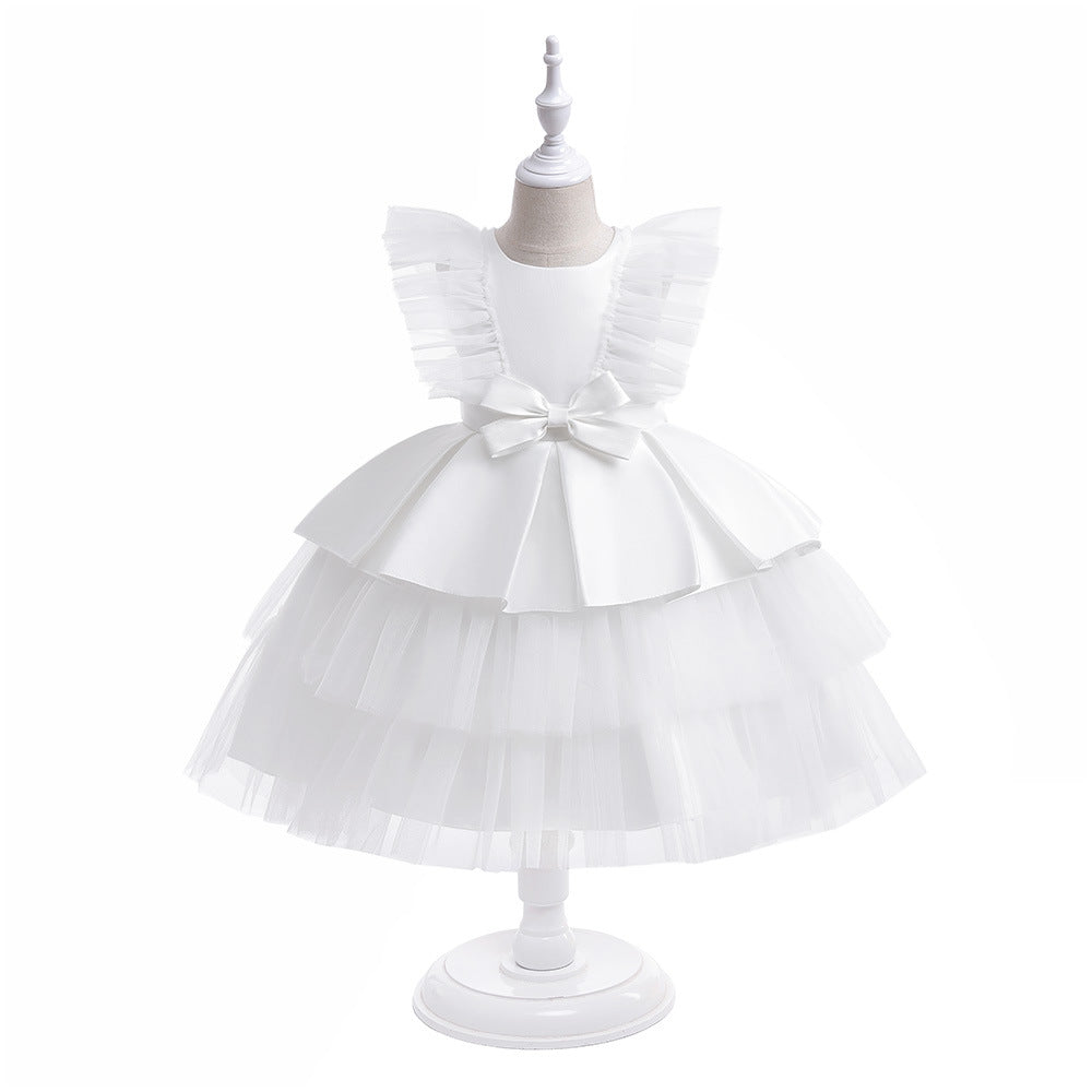 Cute Tiered Tulle A-Line Dress for Girls | Tea Length Flower Girl Party Gown