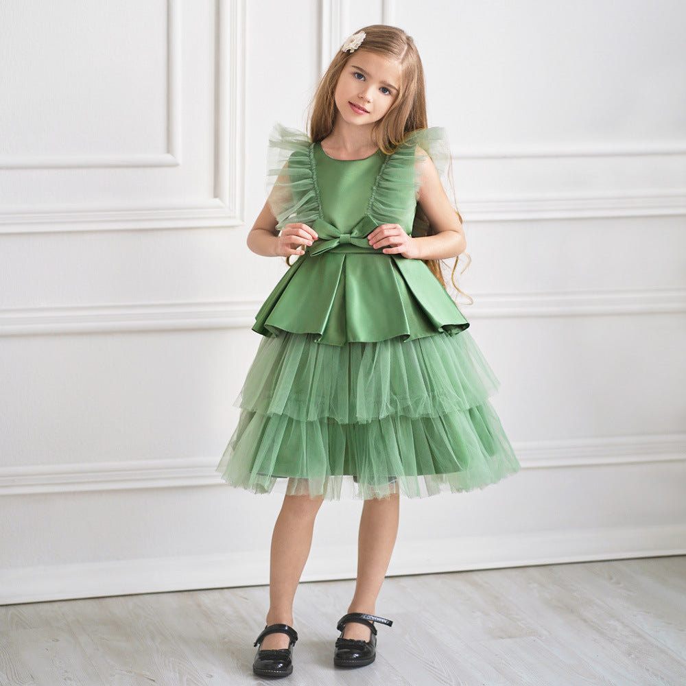 Cute Tiered Tulle A-Line Dress for Girls | Tea Length Flower Girl Party Gown