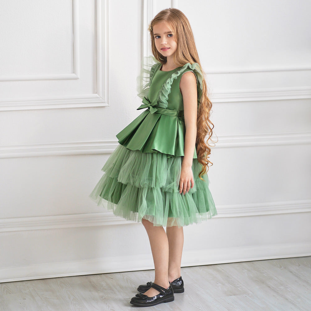 Cute Tiered Tulle A-Line Dress for Girls | Tea Length Flower Girl Party Gown