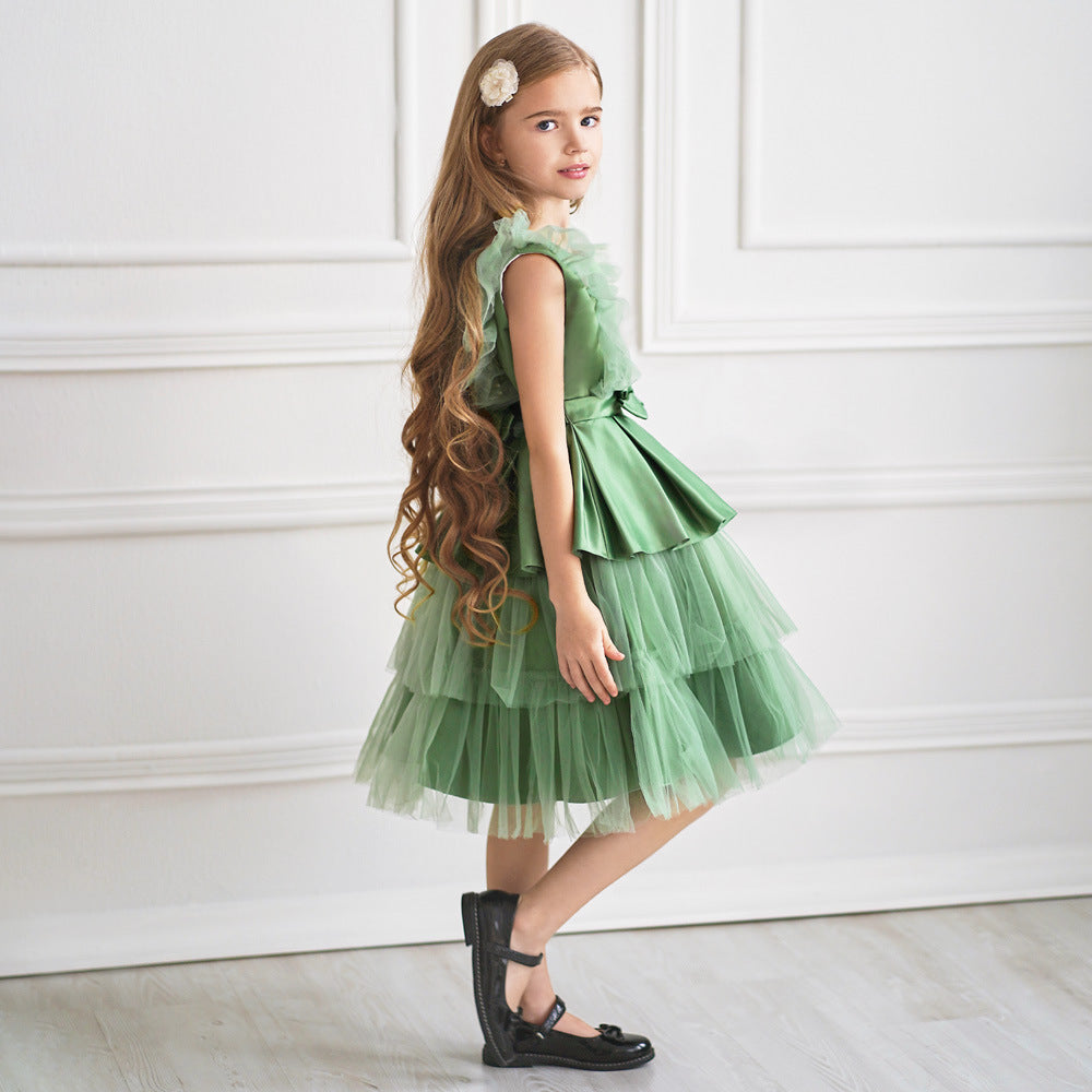 Cute Tiered Tulle A-Line Dress for Girls | Tea Length Flower Girl Party Gown