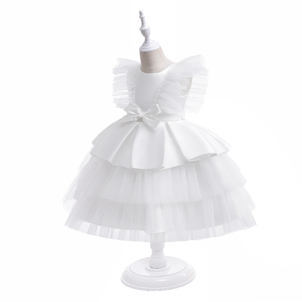 Cute Tiered Tulle A-Line Dress for Girls | Tea Length Flower Girl Party Gown