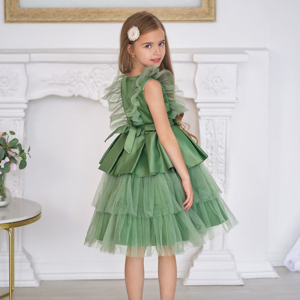Cute Tiered Tulle A-Line Dress for Girls | Tea Length Flower Girl Party Gown