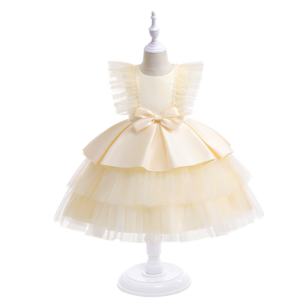 Cute Tiered Tulle A-Line Dress for Girls | Tea Length Flower Girl Party Gown