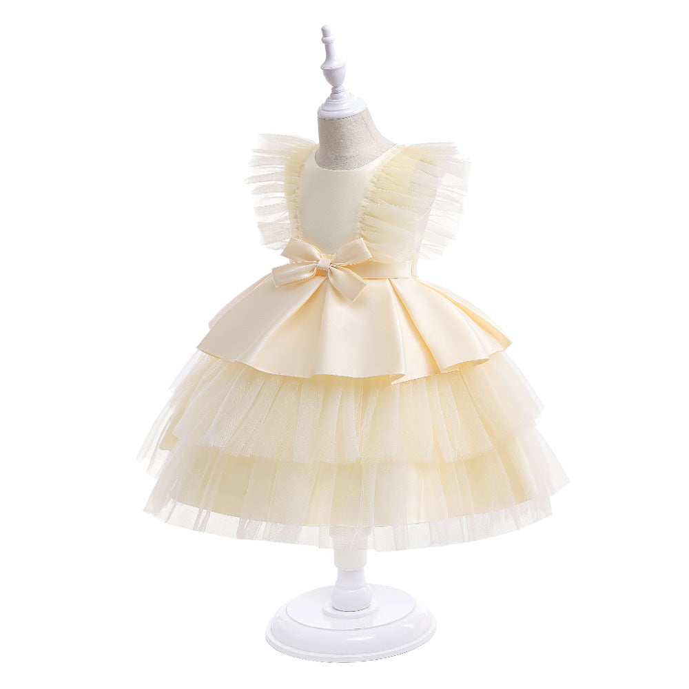 Cute Tiered Tulle A-Line Dress for Girls | Tea Length Flower Girl Party Gown