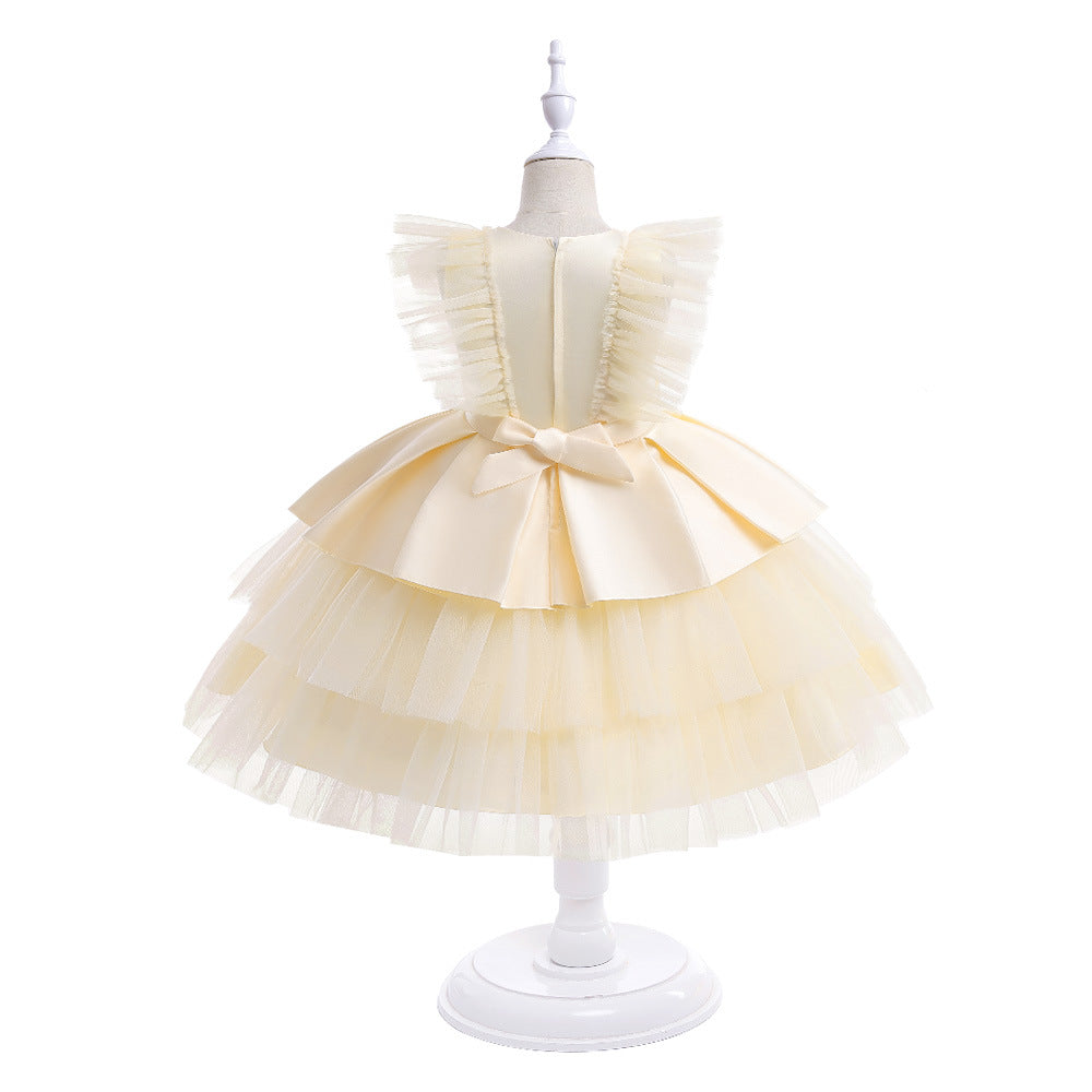 Cute Tiered Tulle A-Line Dress for Girls | Tea Length Flower Girl Party Gown
