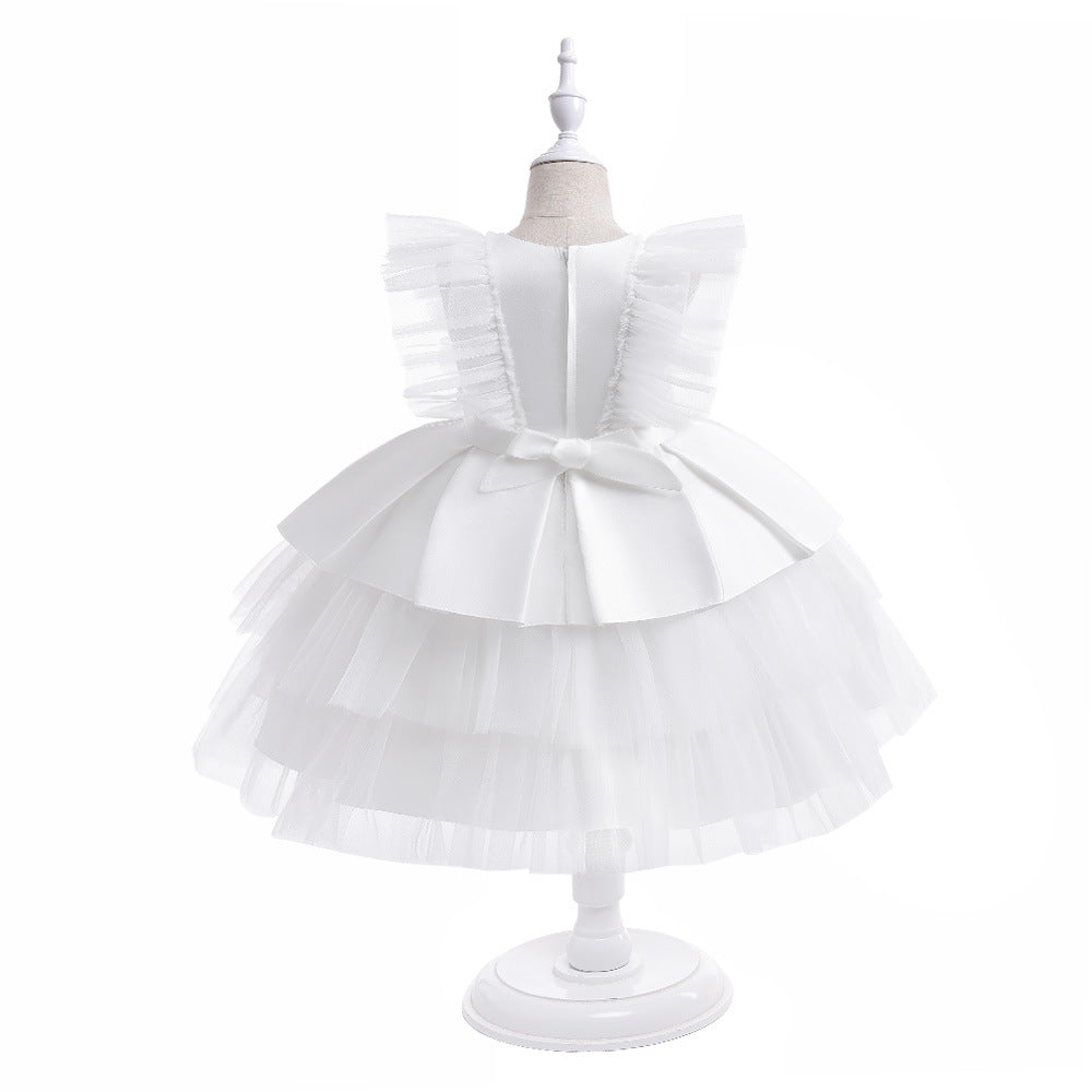 Cute Tiered Tulle A-Line Dress for Girls | Tea Length Flower Girl Party Gown