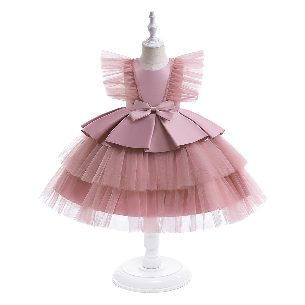 Cute Tiered Tulle A-Line Dress for Girls | Tea Length Flower Girl Party Gown