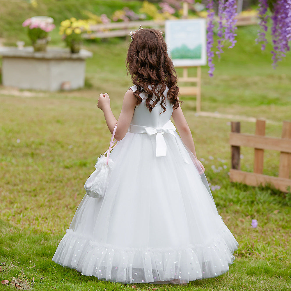 White A-Line Tulle Maxi Dress for Girls – Princess Style Formal Gown 5-12 Years