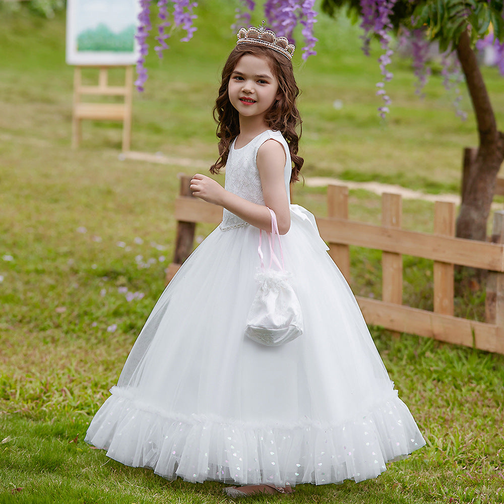 White A-Line Tulle Maxi Dress for Girls – Princess Style Formal Gown 5-12 Years
