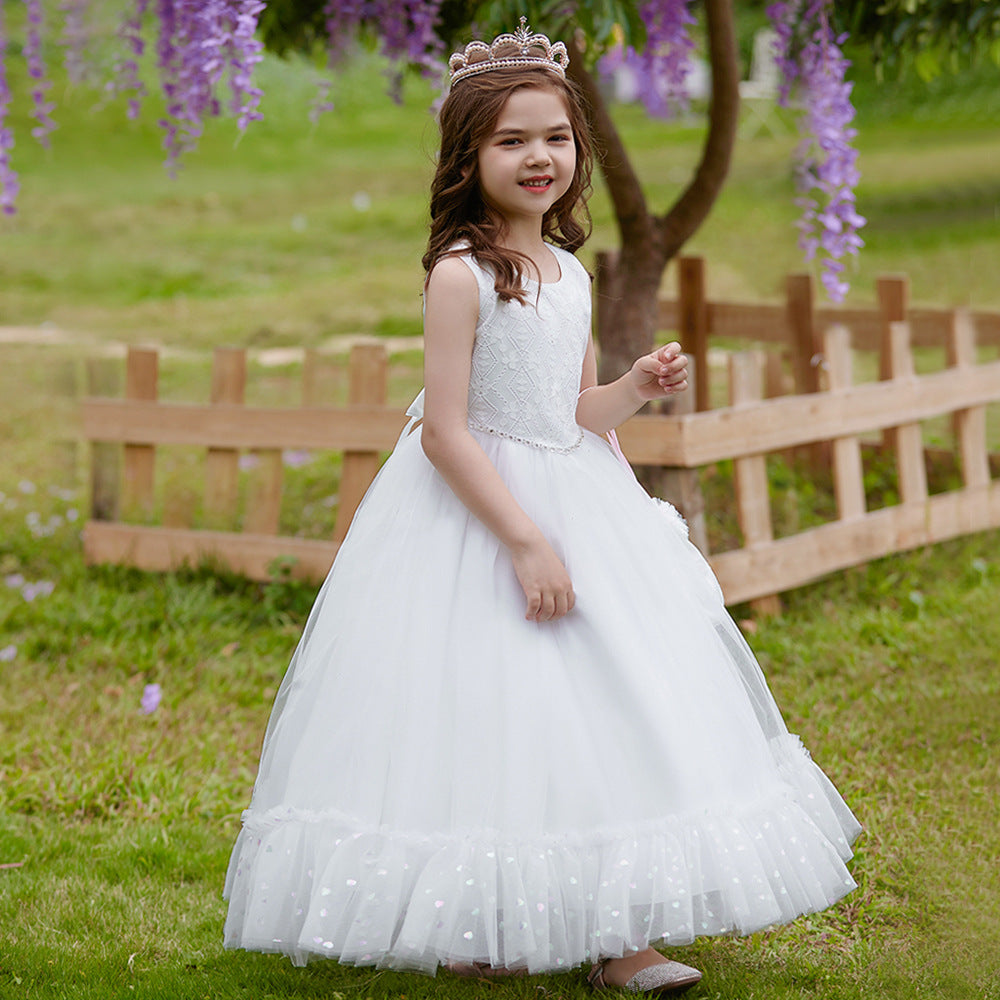 White A-Line Tulle Maxi Dress for Girls – Princess Style Formal Gown 5-12 Years