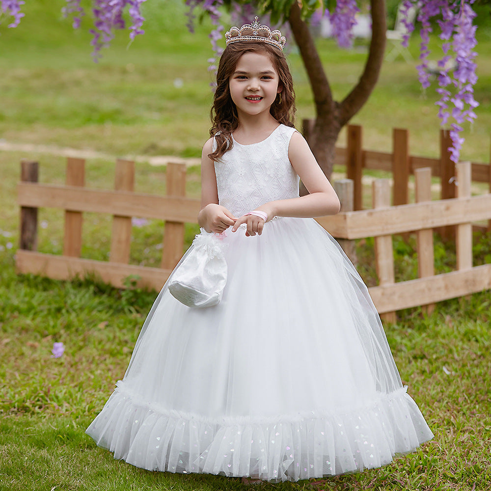 White A-Line Tulle Maxi Dress for Girls – Princess Style Formal Gown 5-12 Years