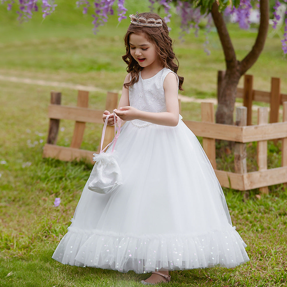 White A-Line Tulle Maxi Dress for Girls – Princess Style Formal Gown 5-12 Years