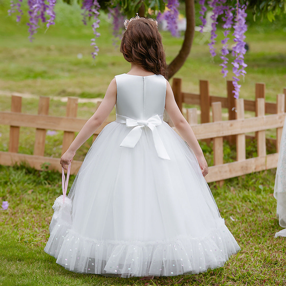 White A-Line Tulle Maxi Dress for Girls – Princess Style Formal Gown 5-12 Years