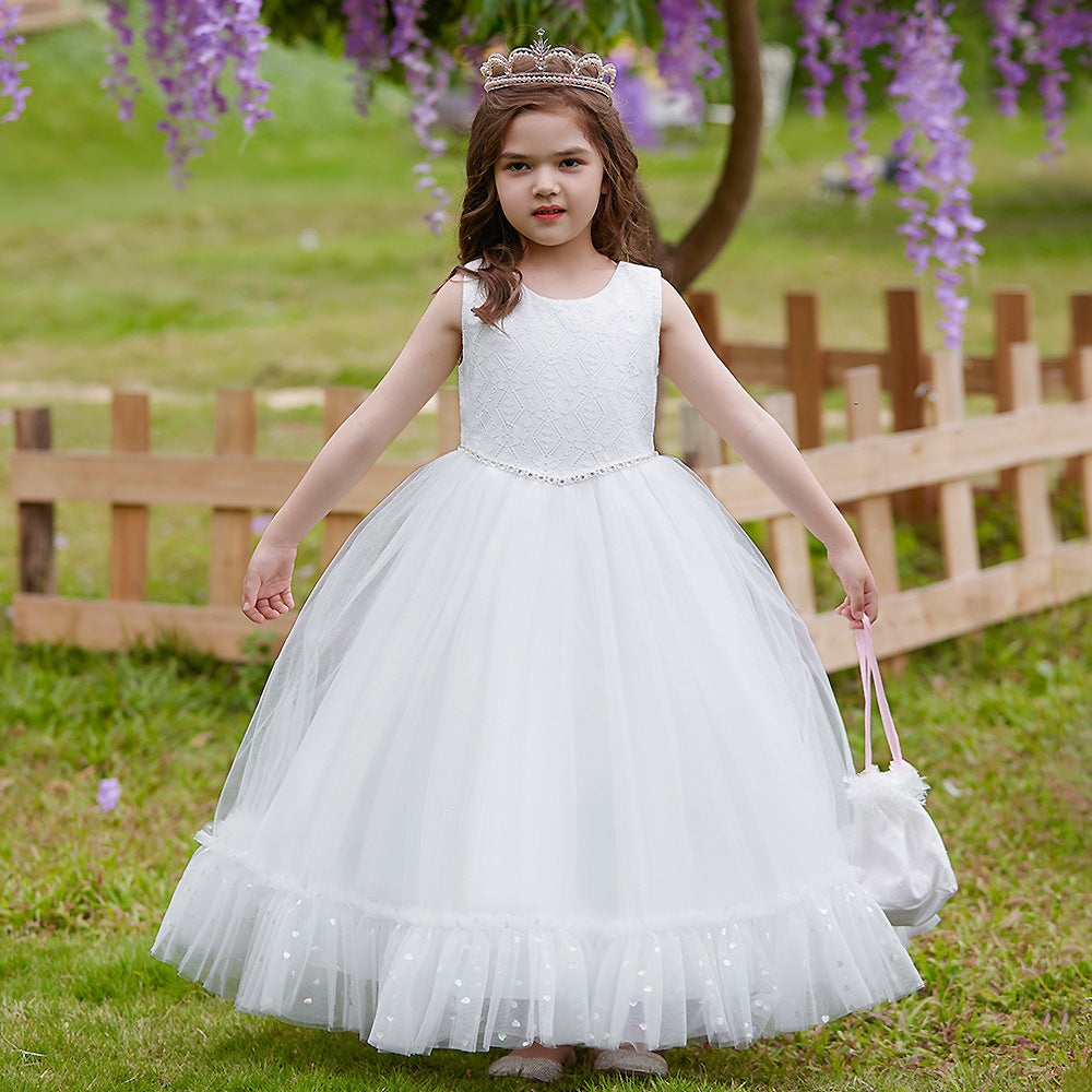 White A-Line Tulle Maxi Dress for Girls – Princess Style Formal Gown 5-12 Years