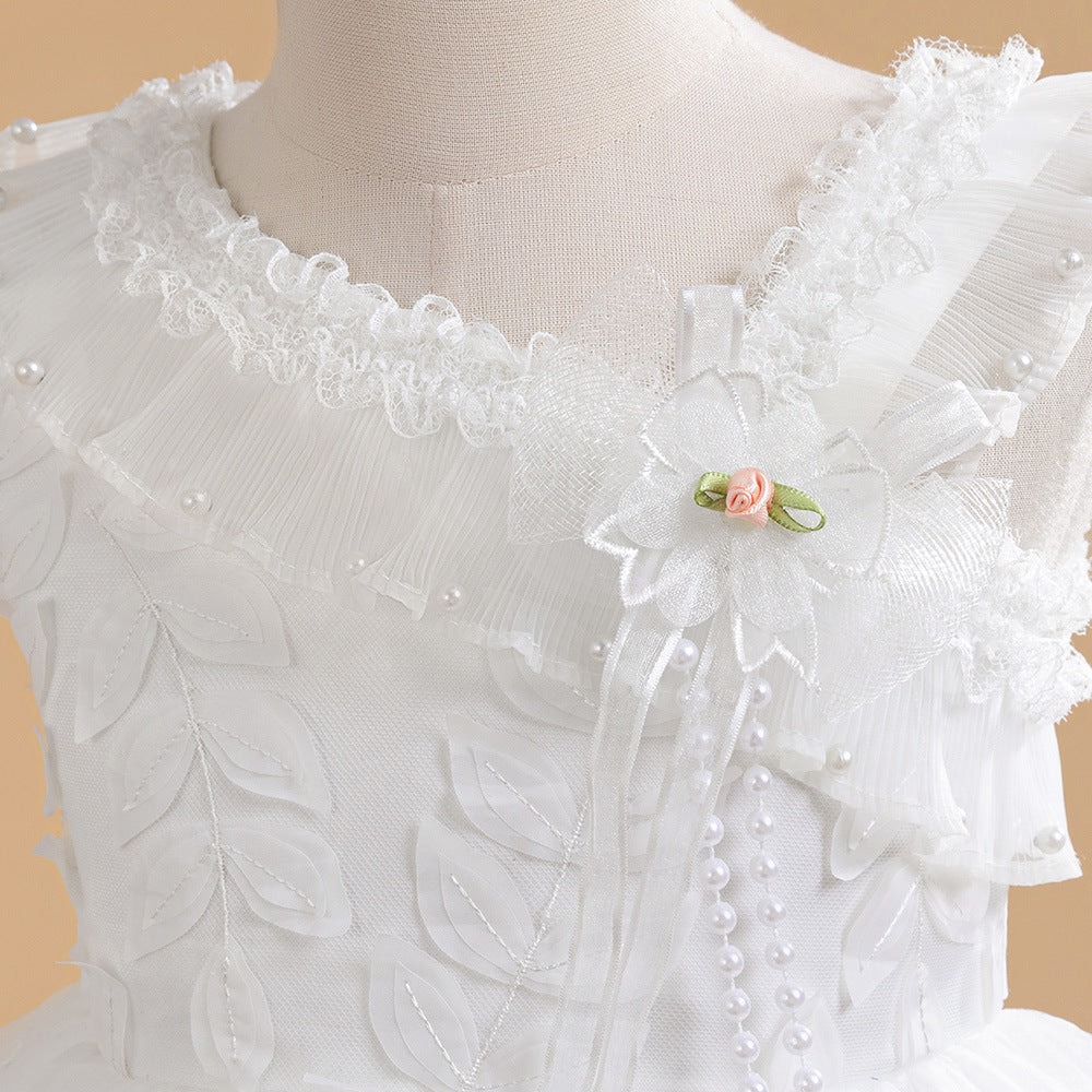 White Puffy Tulle Flower Girl Dress – High-Low Ball Gown for Parties & Weddings