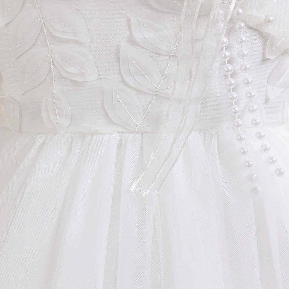 White Puffy Tulle Flower Girl Dress – High-Low Ball Gown for Parties & Weddings