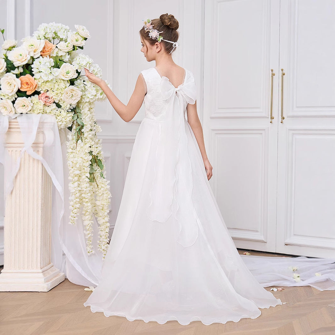 White Lace High-Low Princess Dress for Little Girls | Formal Occasion & Party Dress