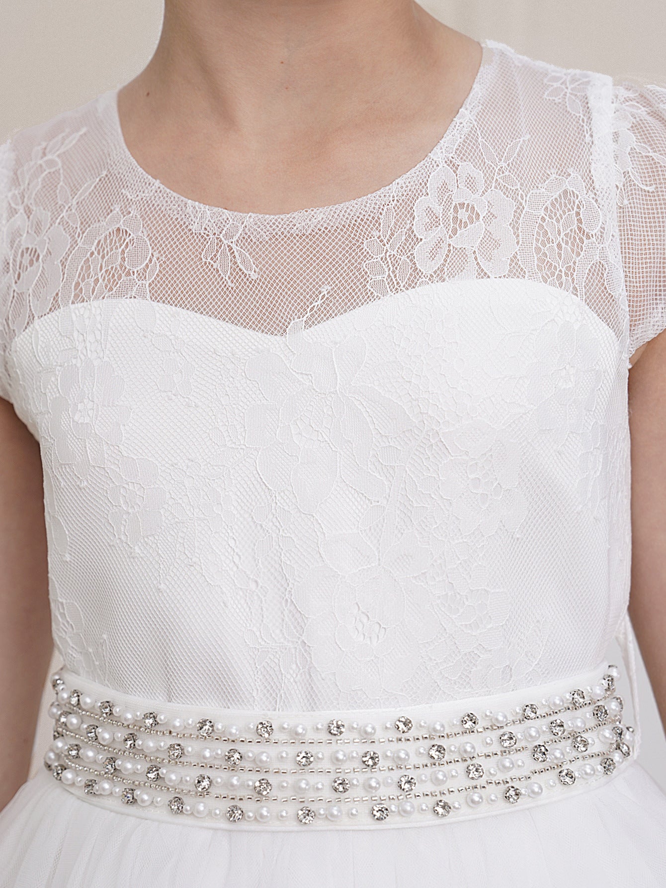 White Lace Tea Length Princess Dress for Girls – Party & Formal Occasions