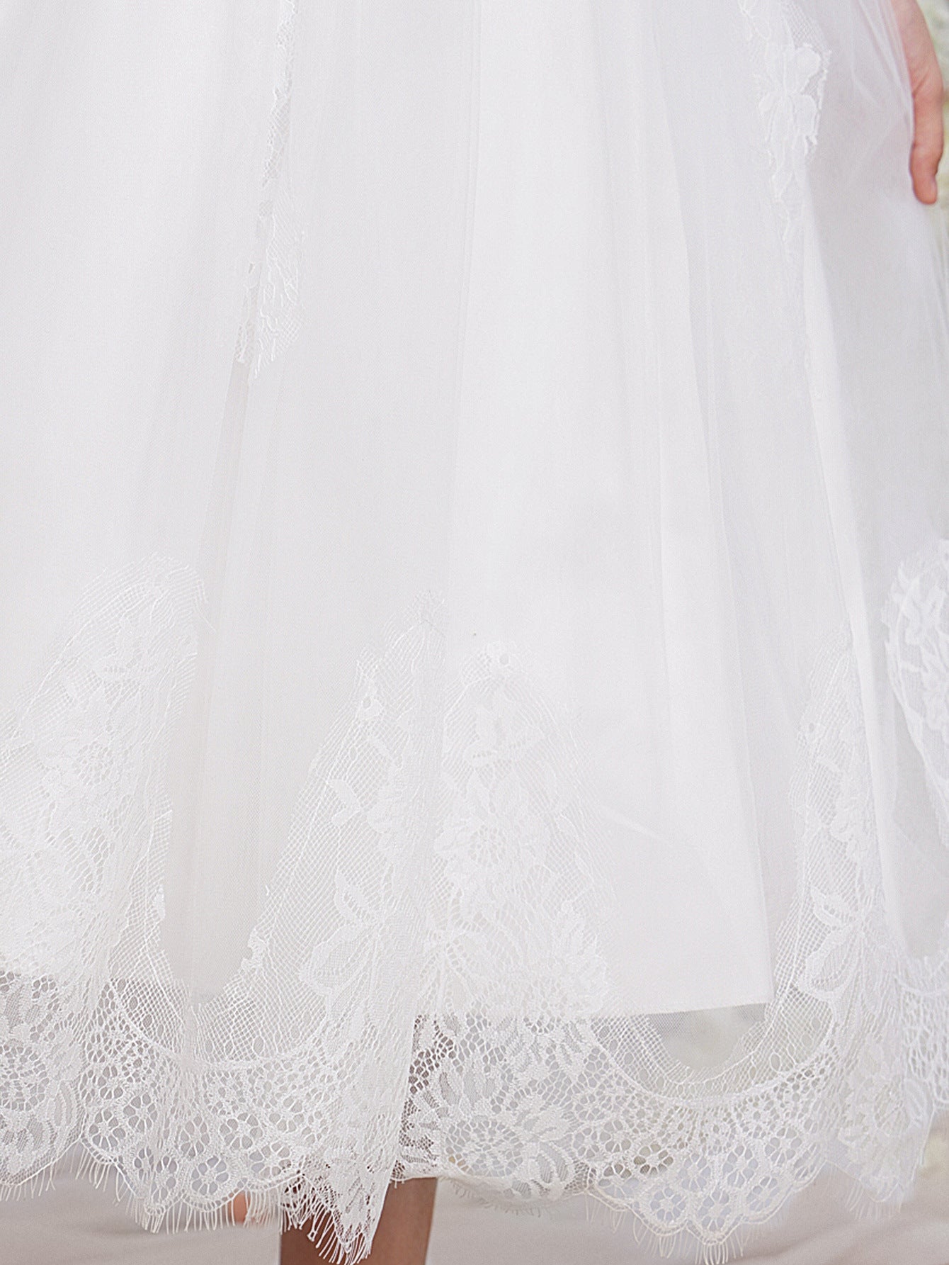 White Lace Tea Length Princess Dress for Girls – Party & Formal Occasions