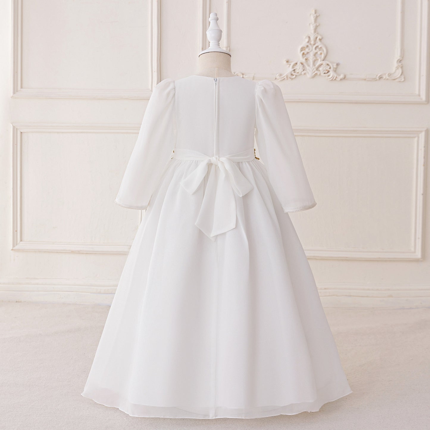 White Sequin Lace Maxi Princess Dress for Girls – Long Sleeve Formal Gown, Ages 3-8