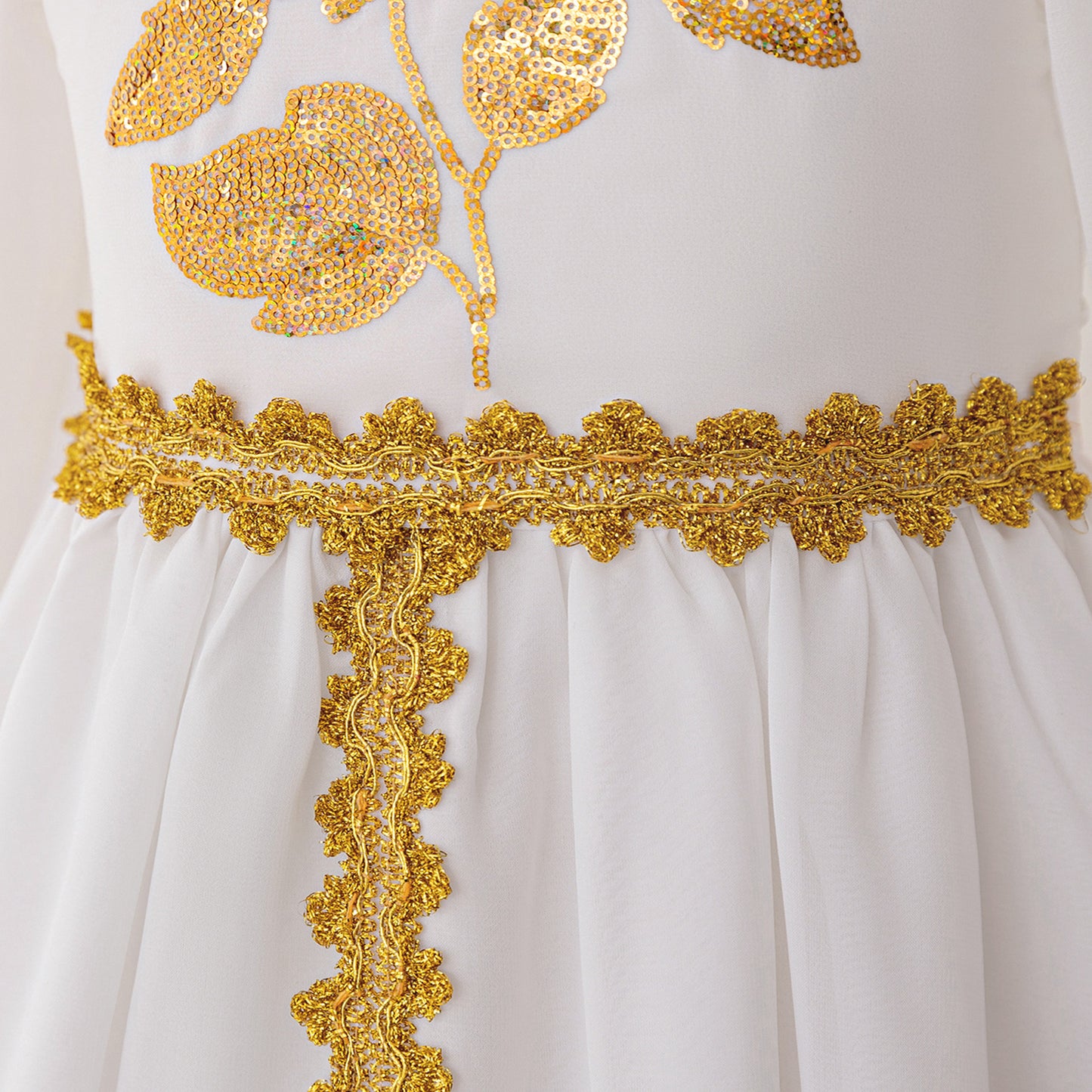 White Sequin Lace Maxi Princess Dress for Girls – Long Sleeve Formal Gown, Ages 3-8